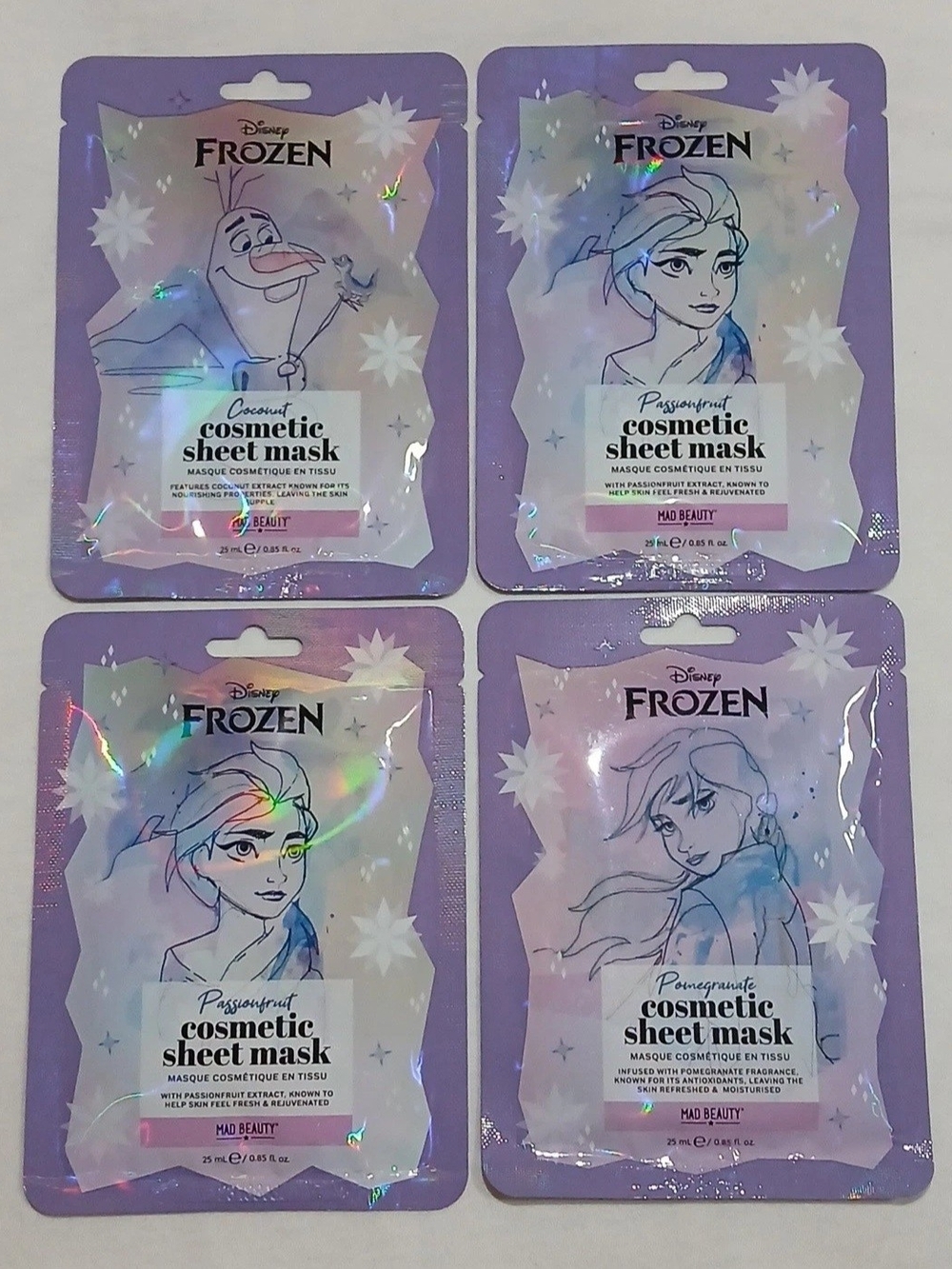 Mad Beauty x Disney Frozen Cosmetic Sheet Masks Lot Of 4 Coconut Pomegranate New